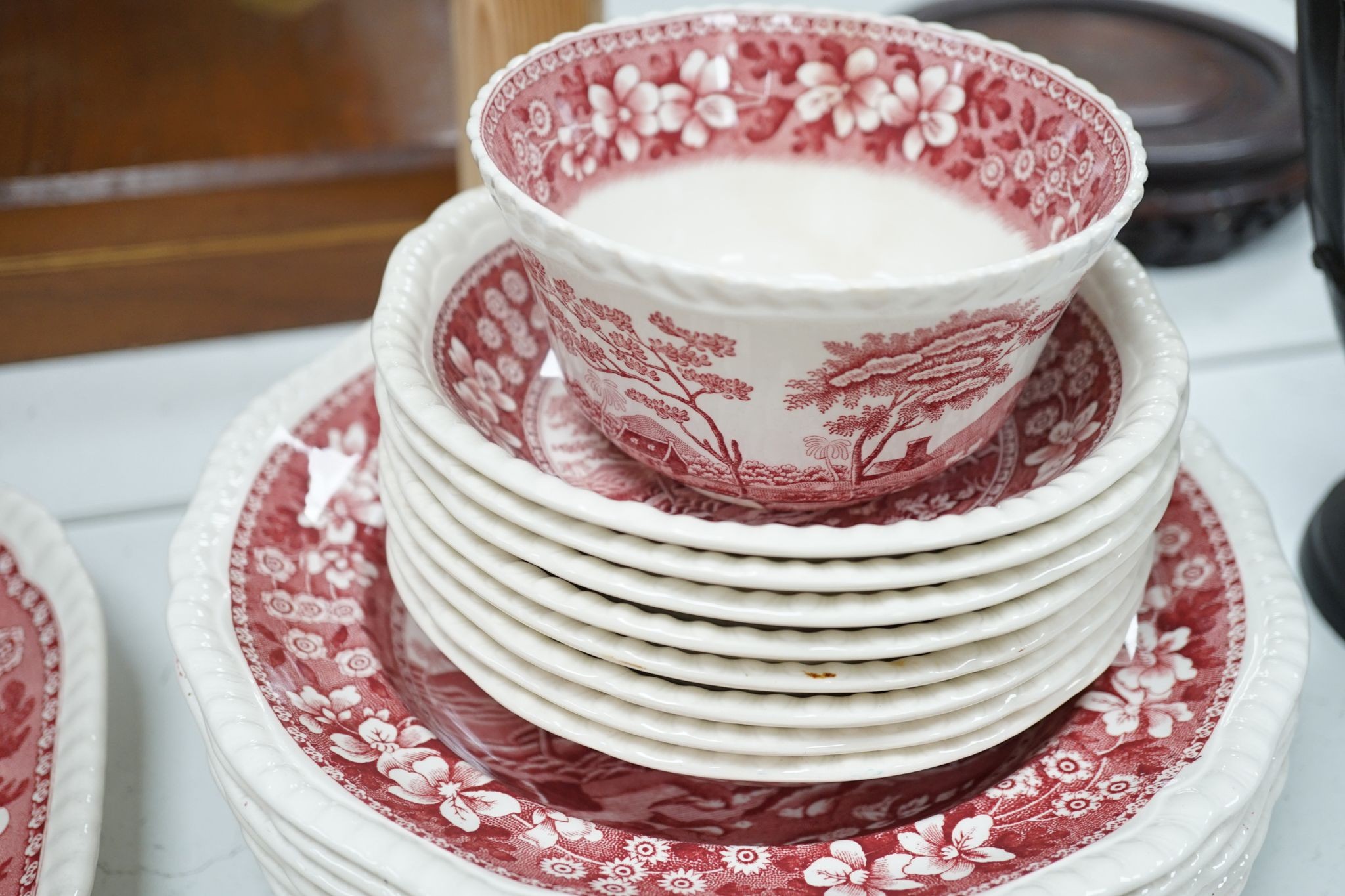 A Spode Pink Tower pattern part dinner service